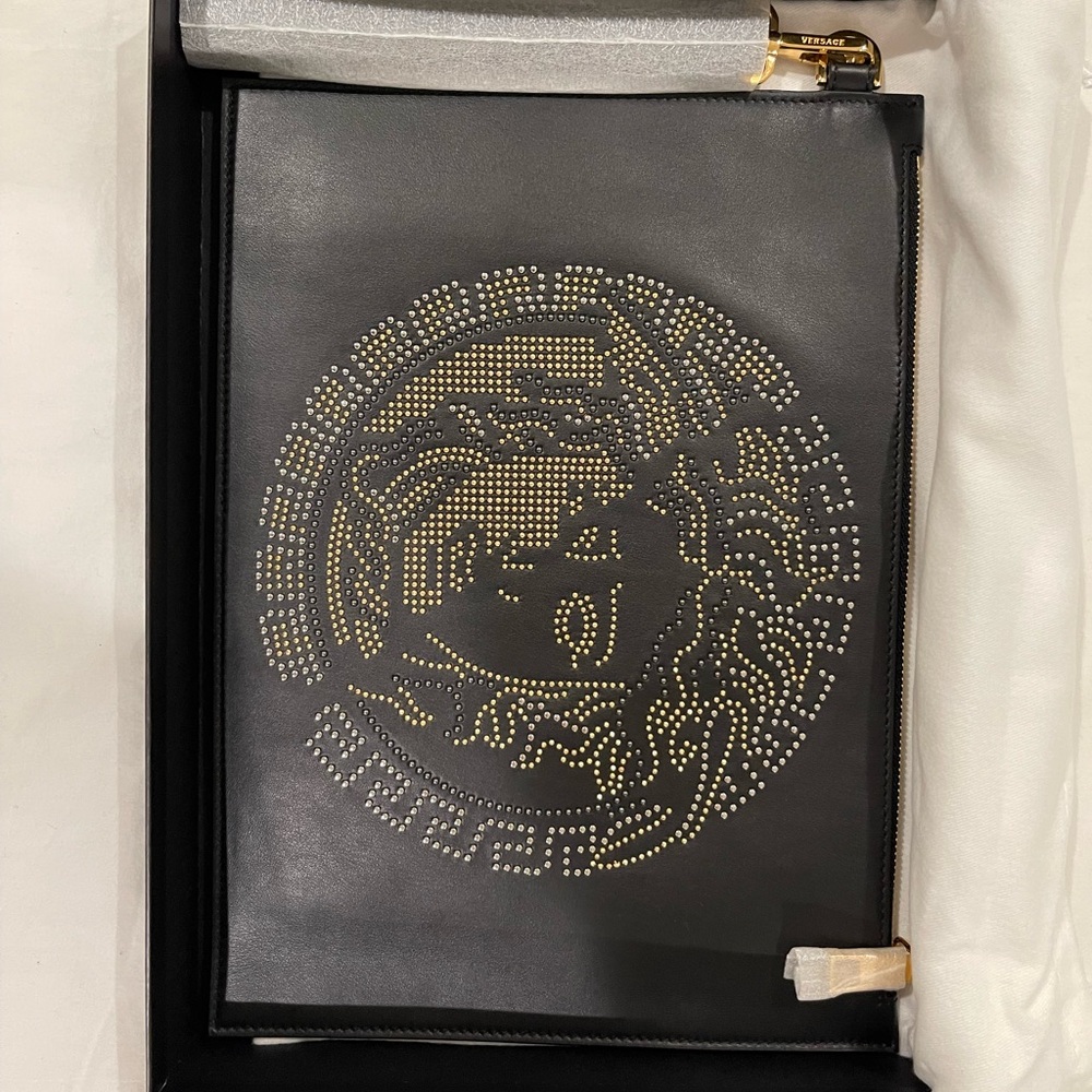 Versace Black and Gold Medusa Clutch
